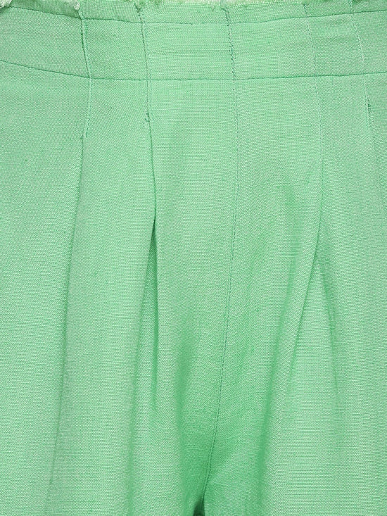 Mint Green Solid Linen Blend Girl's Pants