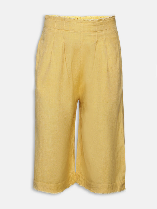 Mango Yellow Solid Linen Blend Girl's Pants