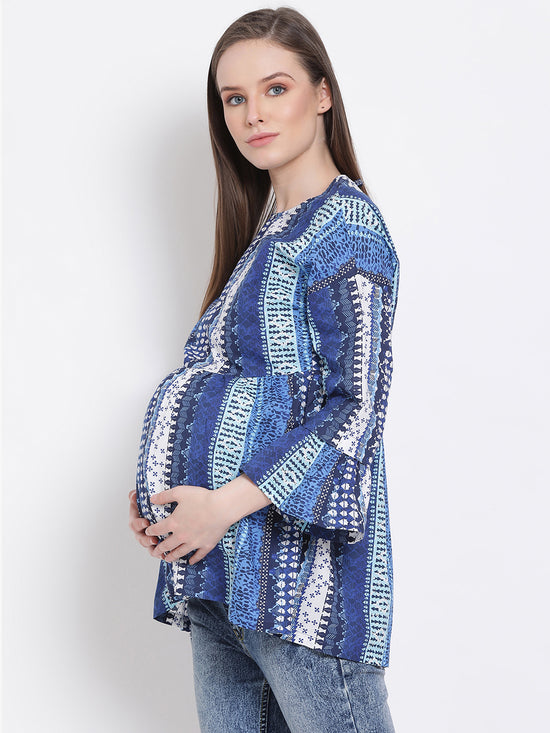 Blue Printed Maternity Top