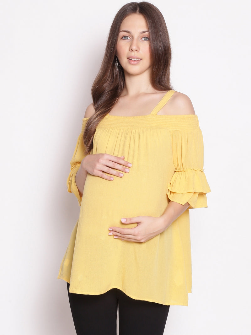 Yellow Cold Shoulder Maternity Top