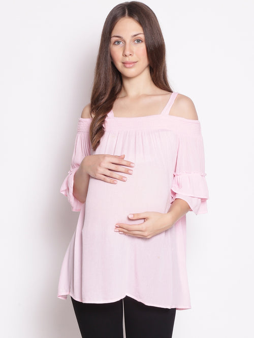 Baby Pink Cold Shoulder Maternity Top