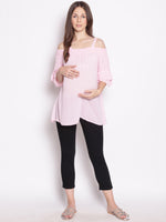 Baby Pink Cold Shoulder Maternity Top