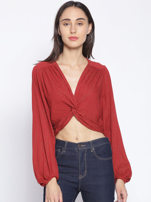 Brick Red Twist Knot Crop Top