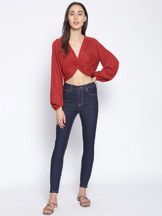 Brick Red Twist Knot Crop Top