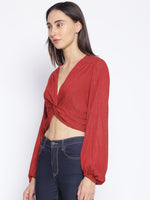 Brick Red Twist Knot Crop Top