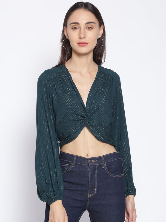 Teal Green Twist Knot Crop Top