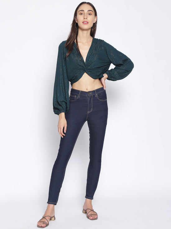 Teal Green Twist Knot Crop Top