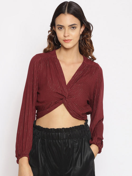 Marooon Twist Knot Crop Top