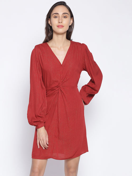 Brick Red Tailored Lurex Stripe Dress