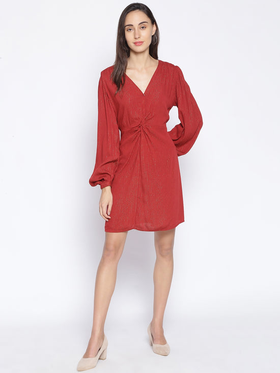 Brick Red Tailored Lurex Stripe Dress