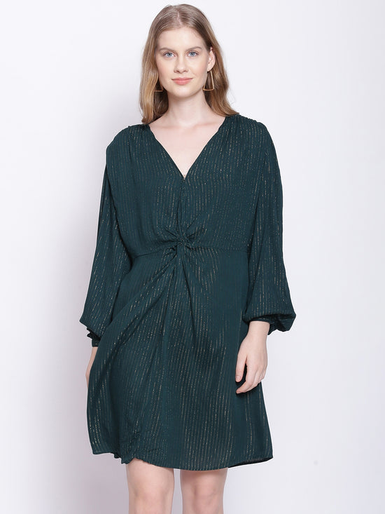 Teal Green Tailored Lurex Stripe Dress