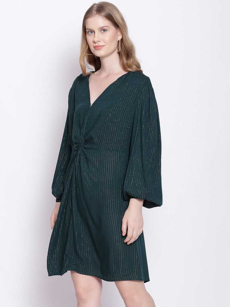 Teal Green Tailored Lurex Stripe Dress