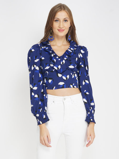 Blue Wave Printed Women's Crop Top