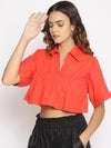 Coral Red Frilled Crop Top