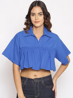 Cobalt Blue Frilled Crop Top