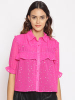 Pink Foil Print Frilled Shirt