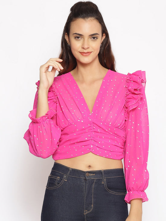 Pink Party Foil Print Crop Top