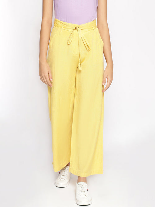 Light Yellow Linen Blend Solid Pants