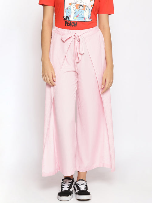 Baby Pink Solid Wrap Linen Blend Pants