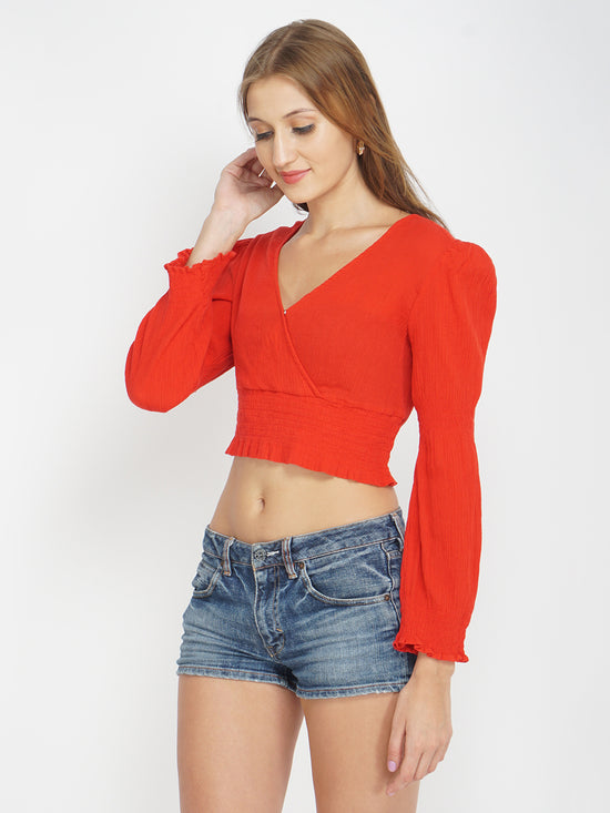 Cranberry Flame Women's Solid Crop Top