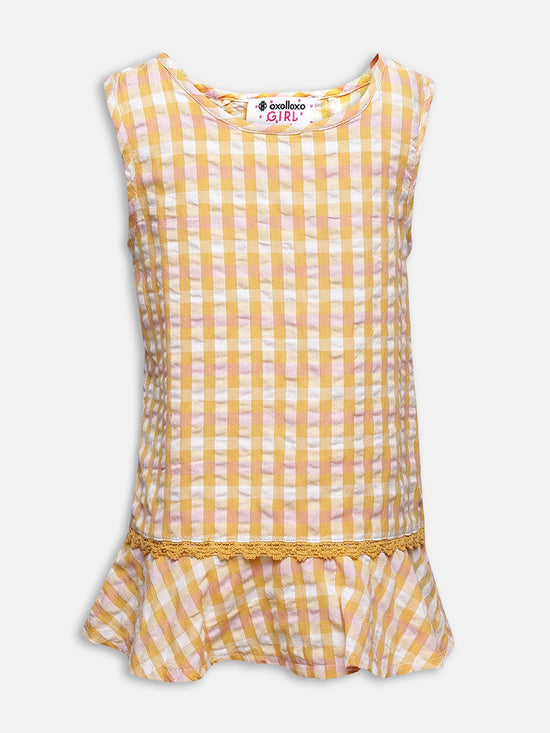 Yellow Checked Girl's Peplum Top