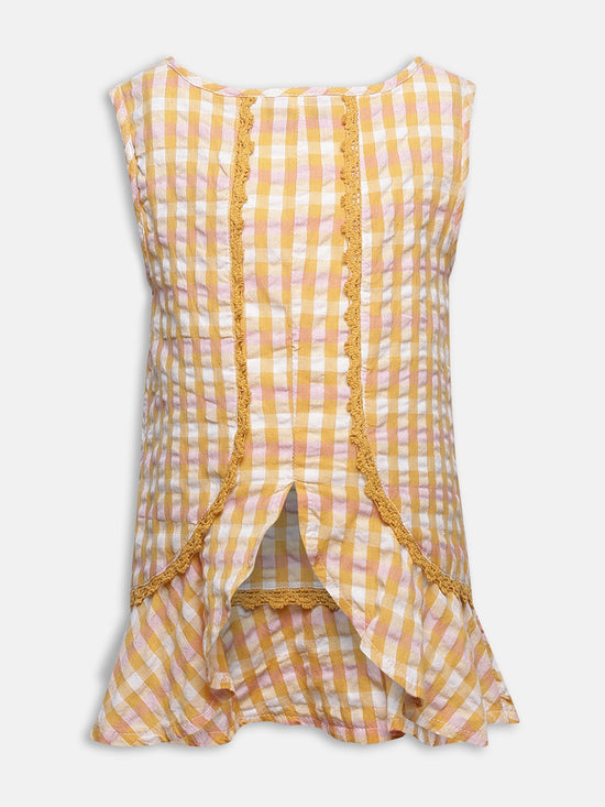 Yellow Checked Girl's Peplum Top