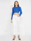 Electric Blue Frill Me Up Women's Crop Smocked Top