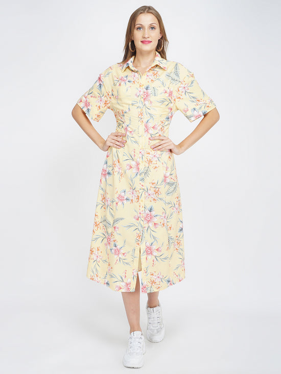 Summer Brunch Floral Midi Shirt Dress