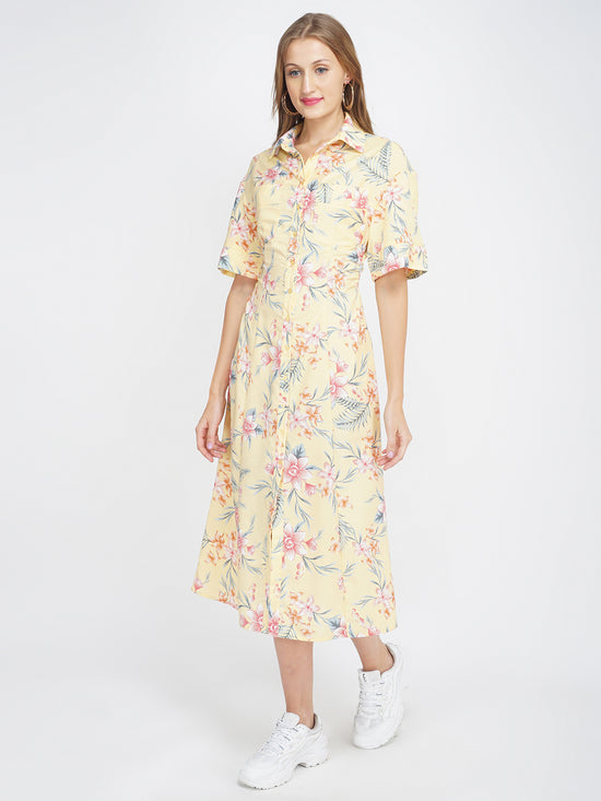 Summer Brunch Floral Midi Shirt Dress