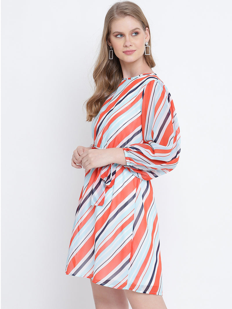 Vivid bright colorful casual women tie knot dress