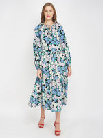 British Florals Blue Women's Layered Maxi Dress