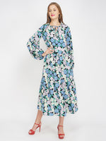 British Florals Blue Women's Layered Maxi Dress