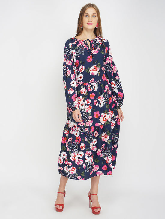 Fresh Florals Navy Women's Layered Maxi Dress