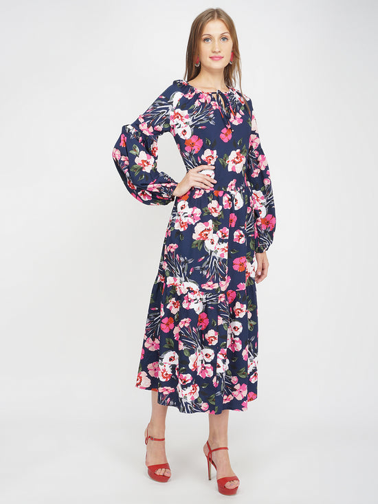 Fresh Florals Navy Women's Layered Maxi Dress