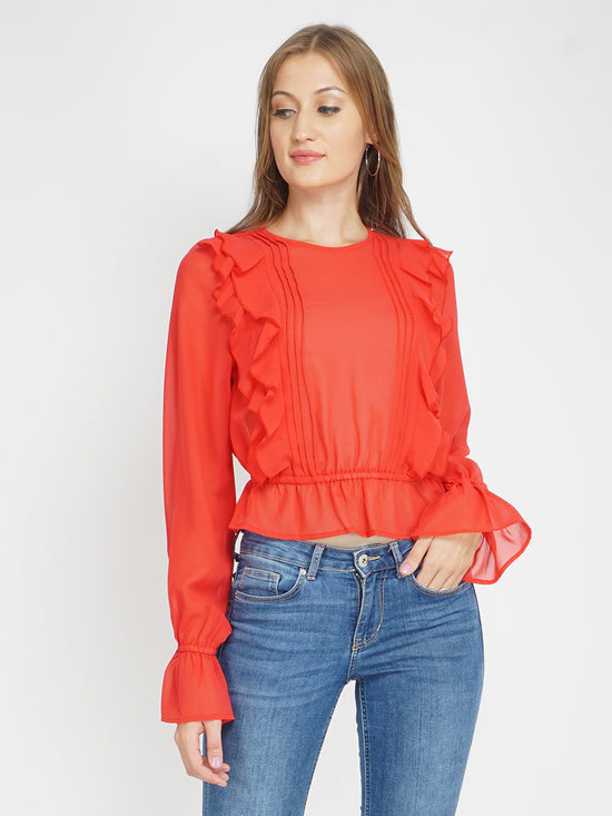 Ruby Red Frilled Women's Top