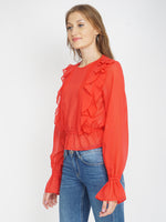 Ruby Red Frilled Women's Top