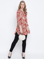 Rushed red printed causal tunic