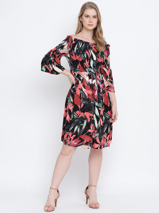 Blazzy indigo floral printed bardot women casual dress