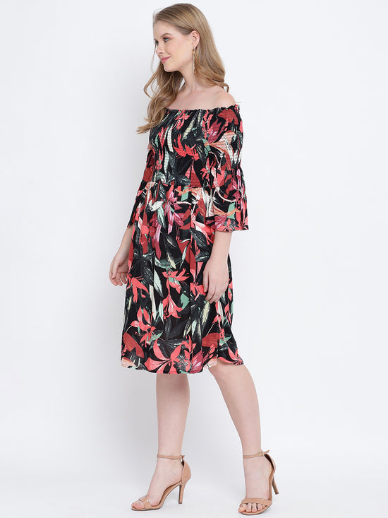 Blazzy indigo floral printed bardot women casual dress