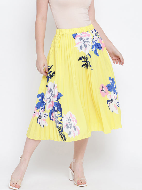 Gloden glash beauty yellow pleated women skirt