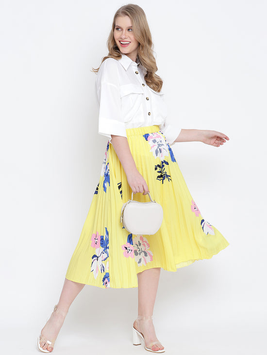 Gloden glash beauty yellow pleated women skirt