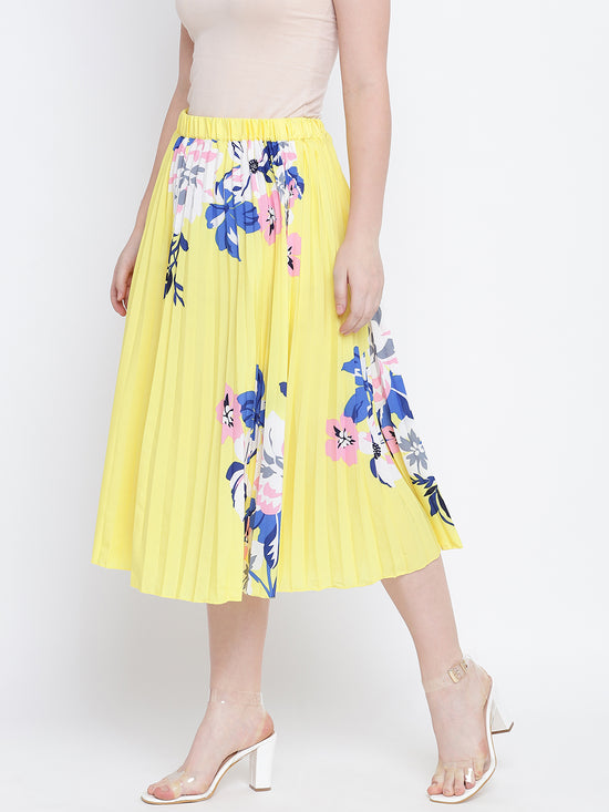 Gloden glash beauty yellow pleated women skirt