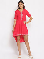 Pink Embroidered High Low Dress