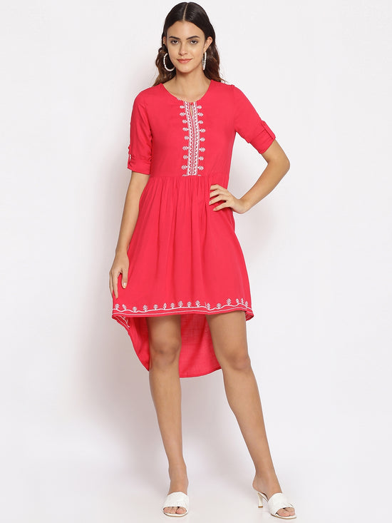 Pink Embroidered High Low Dress