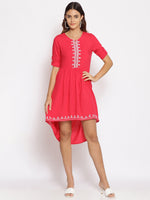 Pink Embroidered High Low Dress