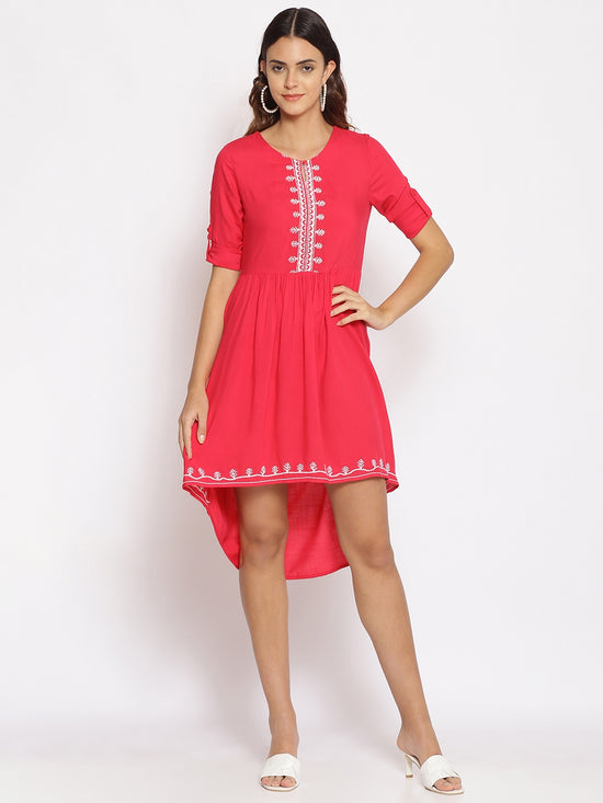 Pink Embroidered High Low Dress