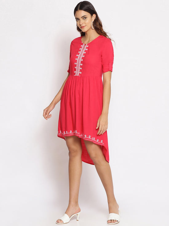 Pink Embroidered High Low Dress