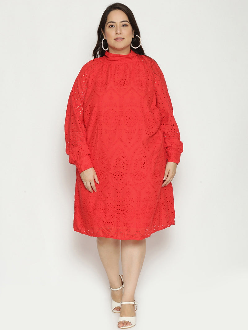 Scarlet Red Plus Size Schiffli Dress