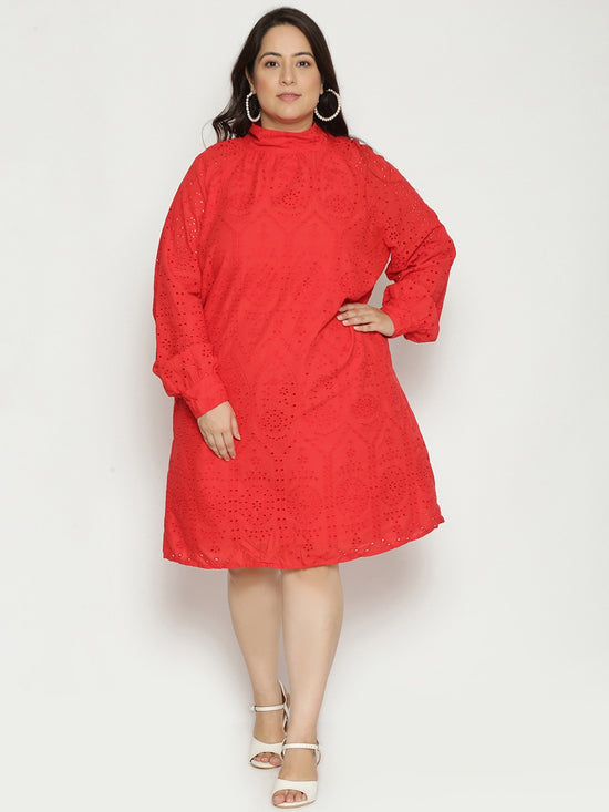 Scarlet Red Plus Size Schiffli Dress