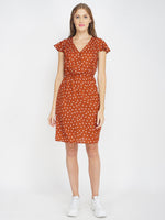 Brown Polka Print Women's Shift Dress